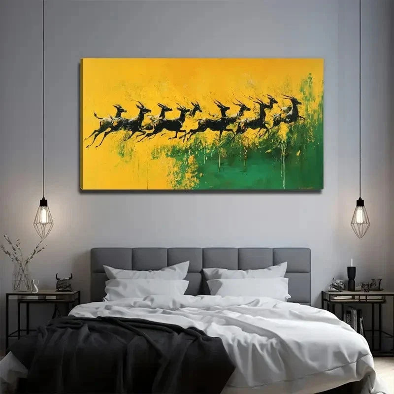 Grassland Deer Conference Wall Art Canvas Office Home Room Framed 120x60cm