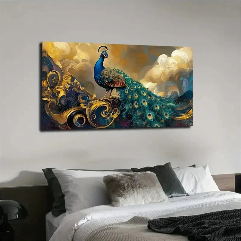 Realistic Peacock Standing Wall Art Canvas Office Home Room Framed 120x60cm
