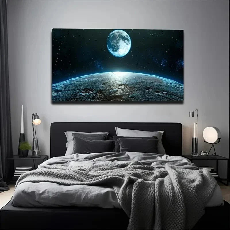 Dual Planets Close Together Wall Art Canvas Office Home Room Framed 120x60cm