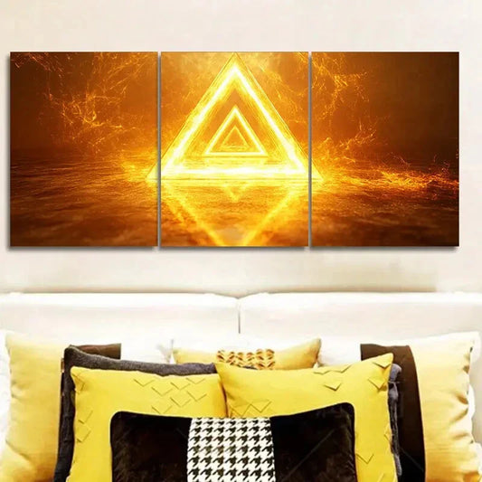 3pcs   A glowing yellow triangle Metal Print Ready to Hang Art