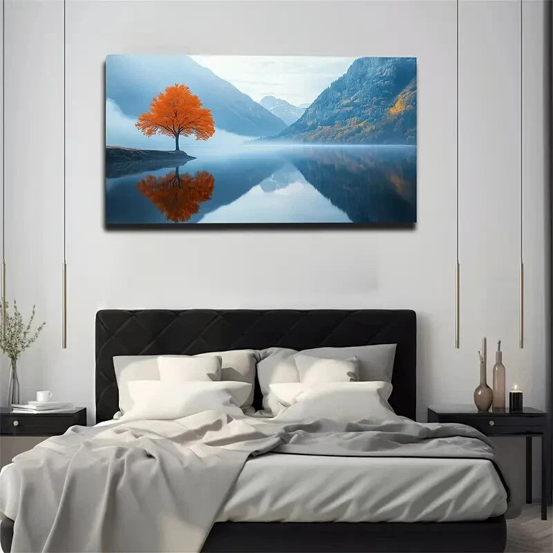 Serene Lake Scene Vibrant Wall Art Canvas Office Home Room Framed 120x60cm