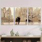 3pcs Couple Walking in the Park, Abstract Elegant Metal Print Ready to Hang Art