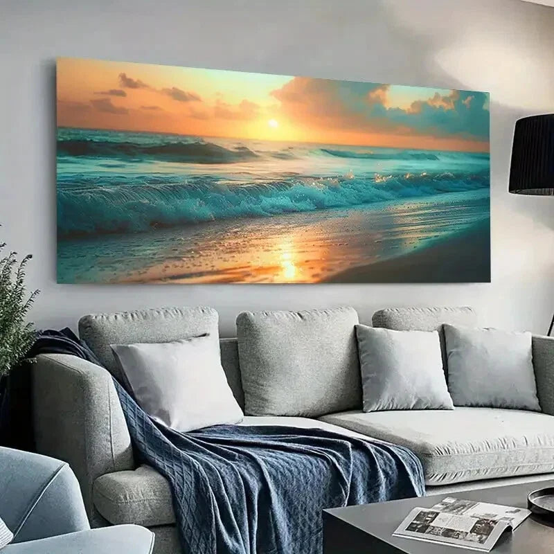 Vibrant Seascape Nature Wall Art Canvas Office Home Room Framed 120x60cm
