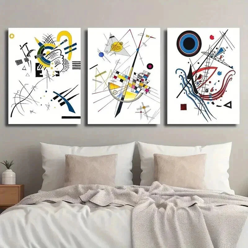 3pcs Wassily Kandinsky Geometric Abstract Wall Art Set Canvas Framed 40x60cm - High Quality Print 100% Australian Made Wall Canvas Ready to Hang