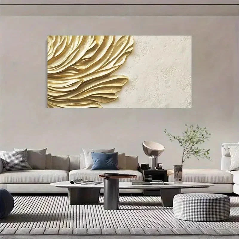 Modern Golden Leaf Flower Wall Art Canvas Office Home Room Framed 120x60cm
