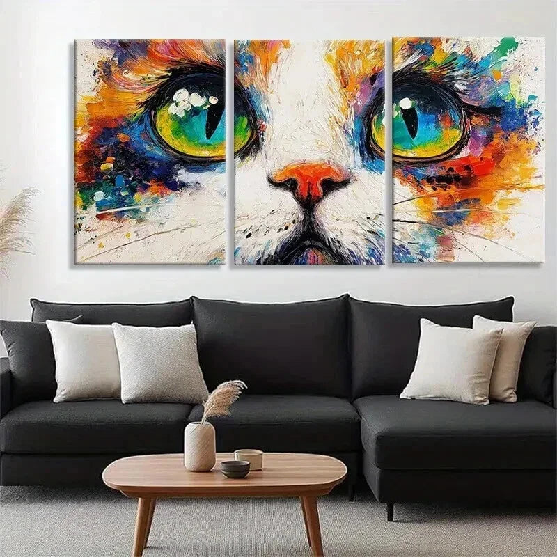 3pcs Colorful Cat Vibrant Abstract Perfect Wall Art Set Canvas Framed 40x60cm - High Quality Print 100% Australian Made Wall Canvas Ready to Hang