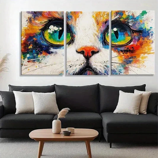 3pcs Colorful Cat Vibrant Abstract Perfect Wall Art Set Canvas Framed 40x60cm - High Quality Print 100% Australian Made Wall Canvas Ready to Hang