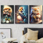3pcs Lion Cub Soldier Duck & Superhero Kitten Wall Art Set Canvas Framed 40x60cm - High Quality Print 100% Australian Made Wall Canvas Ready to Hang