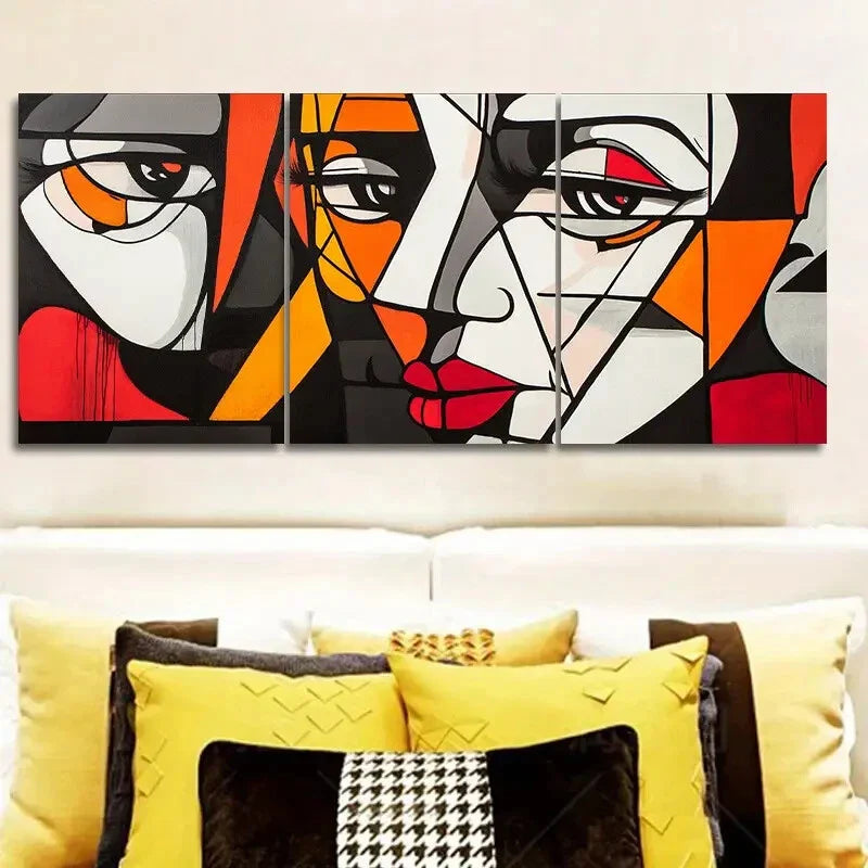3pcs Modern abstract images of a single face Metal Print Ready to Hang Art