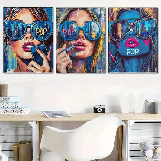 3pcss modern Pop - Art Fashion Lady Wall Art Set Canvas Framed 40x60cm - High Quality Print 100% Australian Made Wall Canvas Ready to Hang