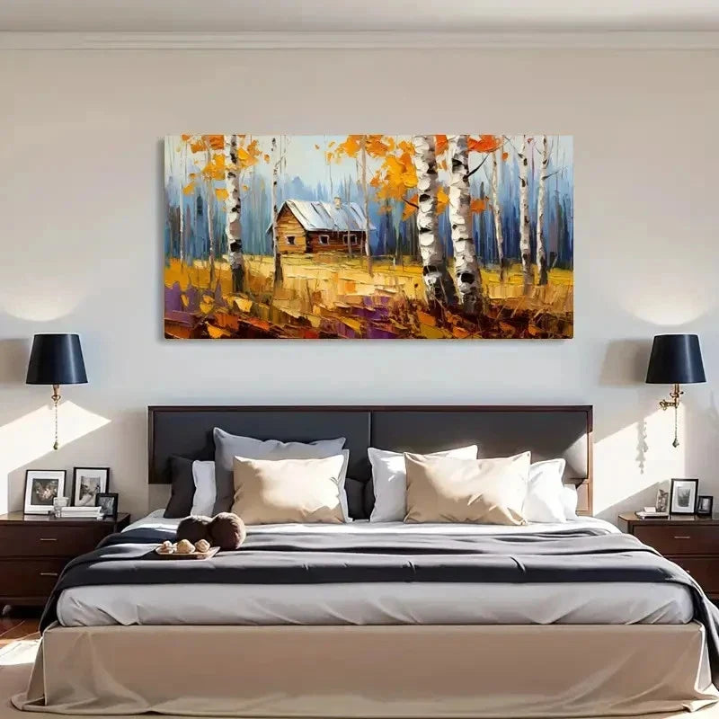 Autumn Landscape Foliage Cabin Wall Art Canvas Office Home Room Framed 120x60cm