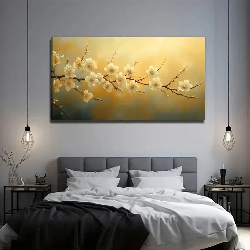 Charming White Flower Wall Art Canvas Office Home Room Framed 120x60cm