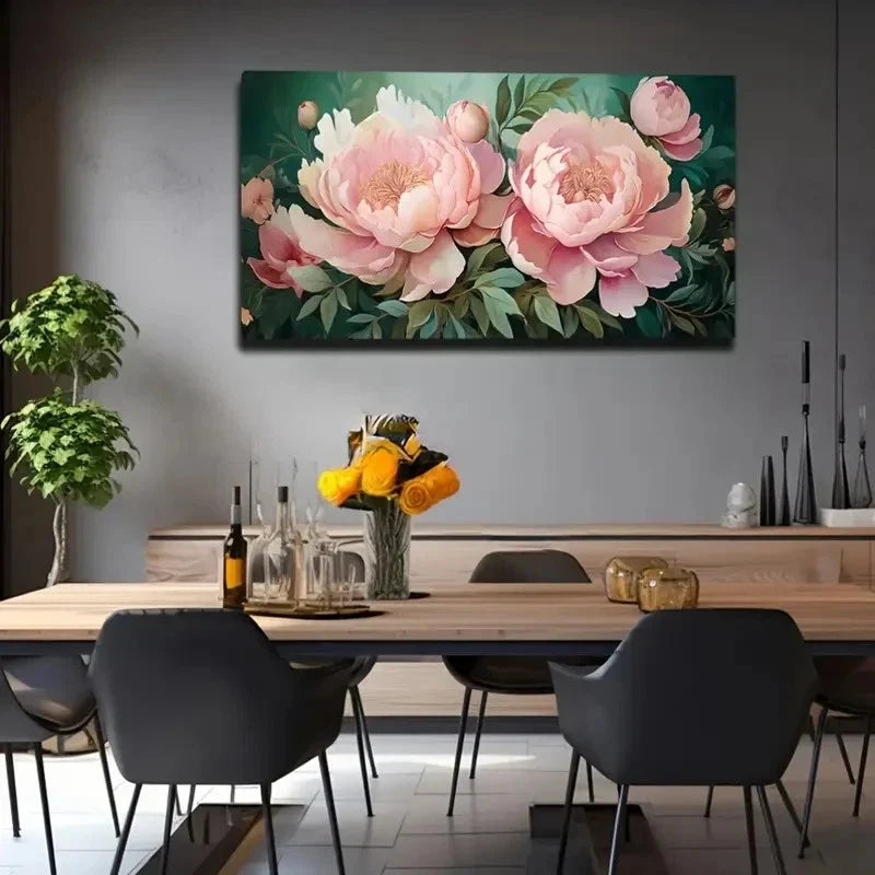 Pink Peony Floral Wall Art Canvas Office Home Room Framed 80x45cm