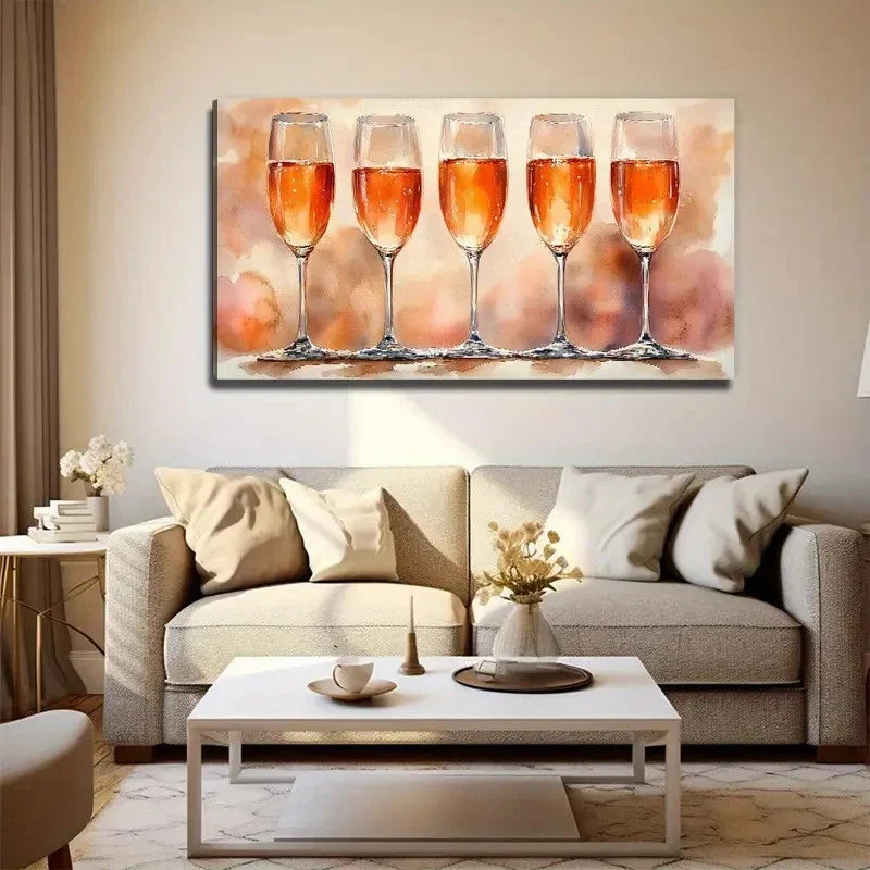 Five Glasses Of Champagne Wall Art Canvas Office Home Room Framed 120x60cm