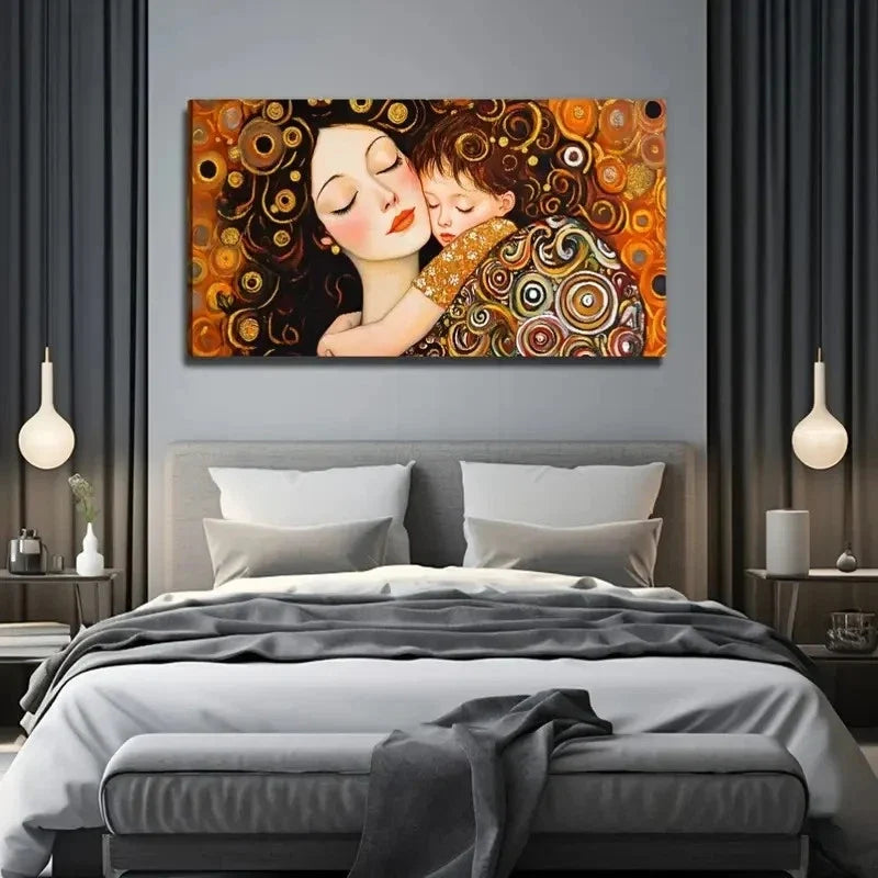 Warm Mother And Daughter Wall Art Canvas Office Home Room Framed 80x45cm