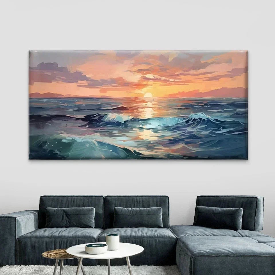 Sunset Ocean Wave Seascape Wall Art Canvas Office Home Room Framed 120x60cm
