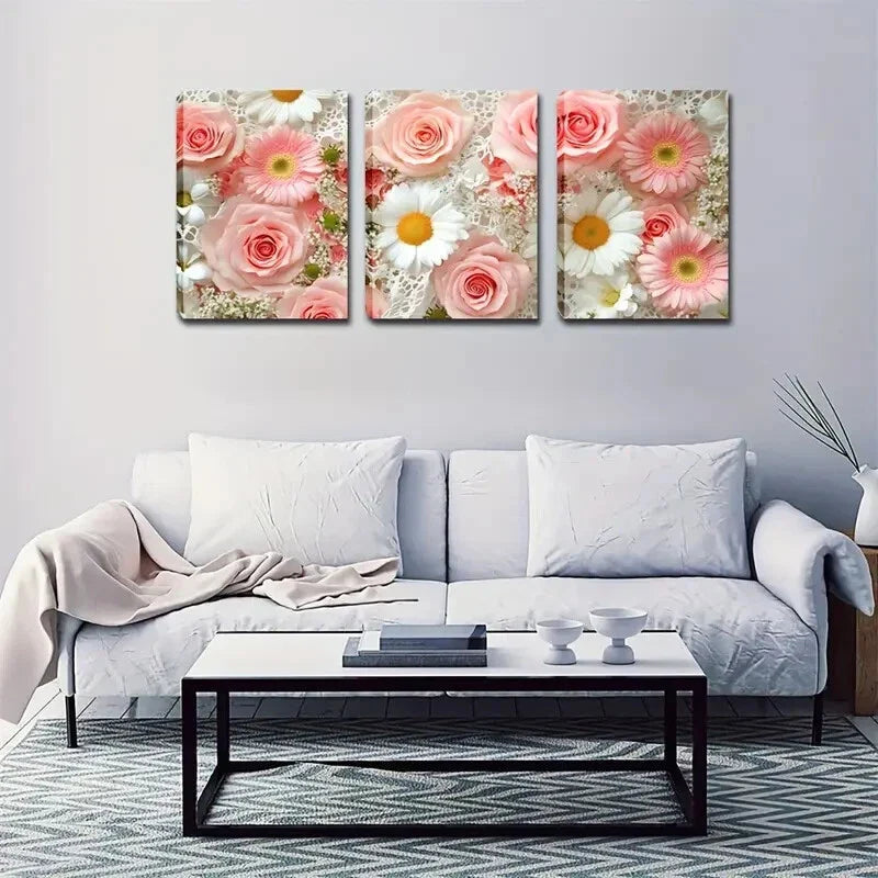 3pcs Beautiful Pink And White Flowers Fresh Wall Art Set Canvas Framed 40x60cm - High Quality Print 100% Australian Made Wall Canvas Ready to Hang
