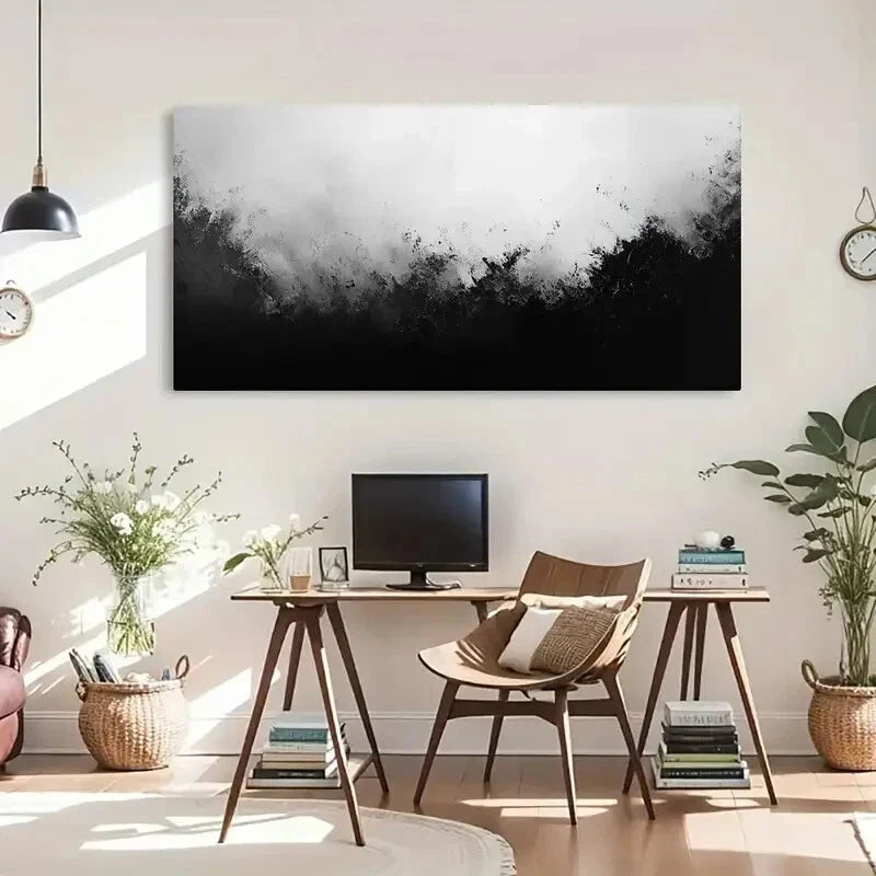 Black and White Grayscale Wall Art Canvas Office Home Room Framed 80x45cm