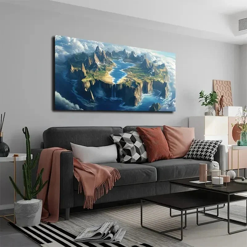 Fantasy Island On Cloudy Sea Wall Art Canvas Office Home Room Framed 120x60cm
