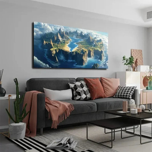 Fantasy Island On Cloudy Sea Wall Art Canvas Office Home Room Framed 120x60cm