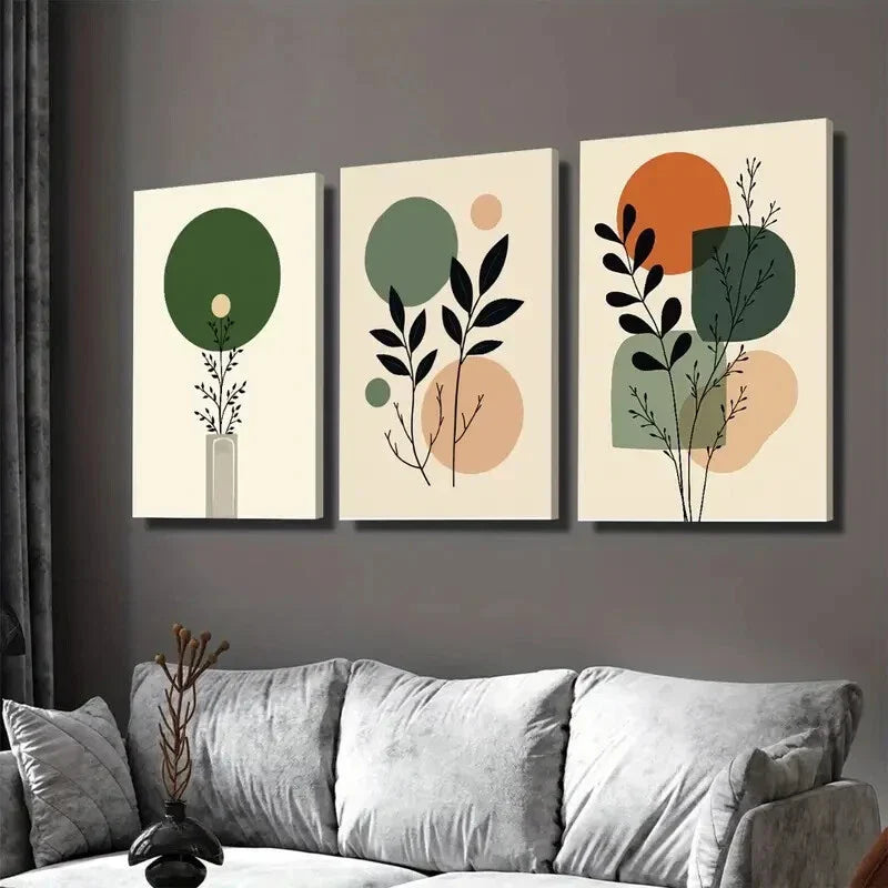 3pcs Modern Abstract Botanical Minimalist Plant Wall Art Set Canvas Framed 40x60cm - High Quality Print 100% Australian Made Wall Canvas Ready to Hang