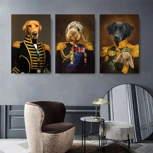 3pcs Classic Military Portraits of Dogs Metal Print Ready to Hang Art