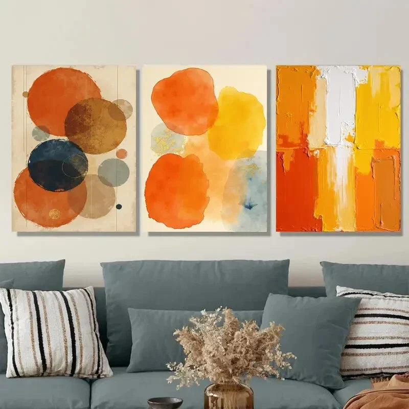 3pcs Elegant Abstract Circles & Shapes Vibrant Wall Art Set Canvas Framed 40x60cm - High Quality Print 100% Australian Made Wall Canvas Ready to Hang