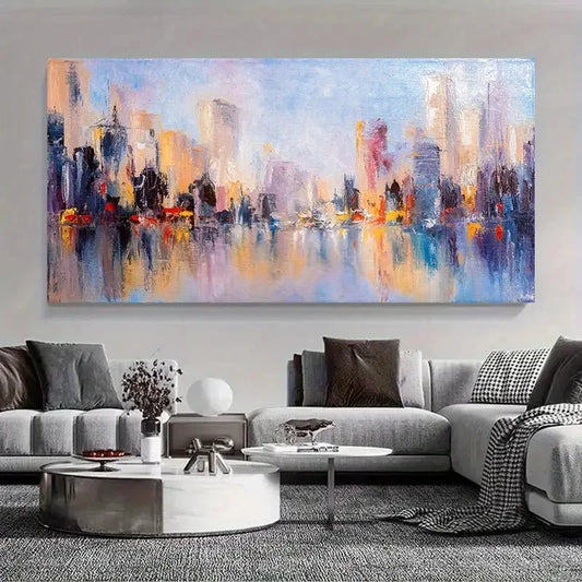Vibrant Cityscape Architecture Wall Art Canvas Office Home Room Framed 80x45cm