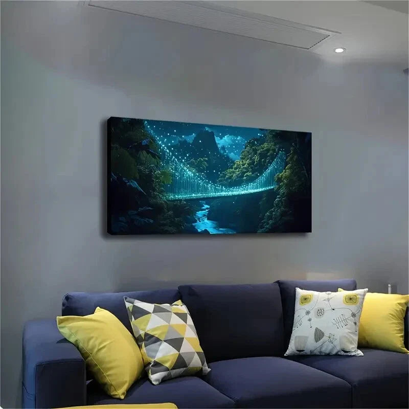 Suspension Bridge Over Valley Wall Art Canvas Office Home Room Framed 120x60cm