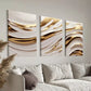 3pcs Golden & White Abstract Wave Canvas Framed 40x60cm - High Quality Print 100% Australian Made Wall Canvas Ready to Hang
