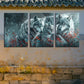 3pcs Vibrant Red Flowers and Snowy Mother Wolf Metal Print Ready to Hang Art