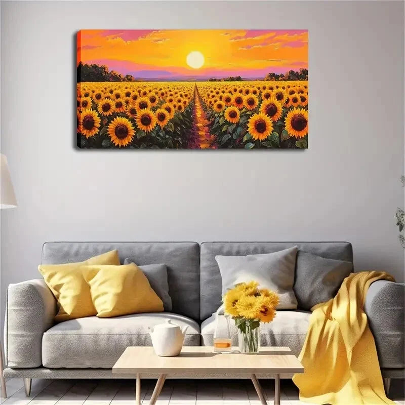 Sunflower Field Blooming Flower Wall Art Canvas Office Home Room Framed 120x60cm