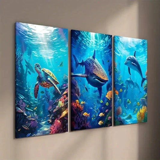 3pcs Underwater World Coral Reef With Animals Wall Art Set Canvas Framed 40x60cm - High Quality Print 100% Australian Made Wall Canvas Ready to Hang