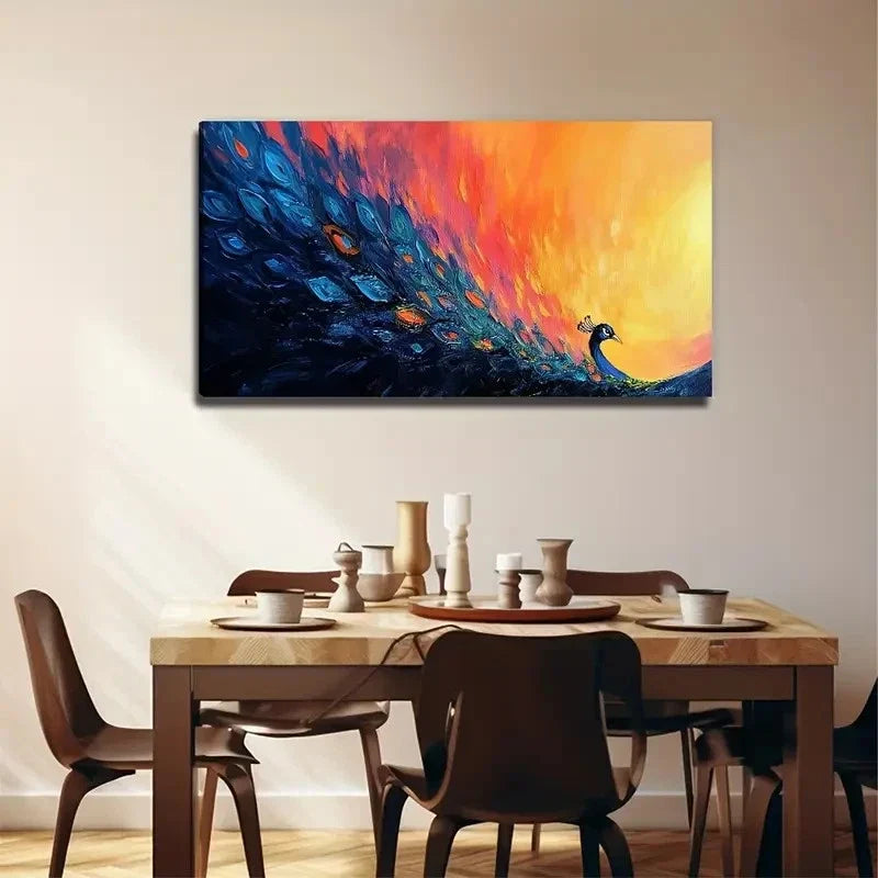 Abstract Peacock Suitable Wall Art Canvas Office Home Room Framed 80x45cm