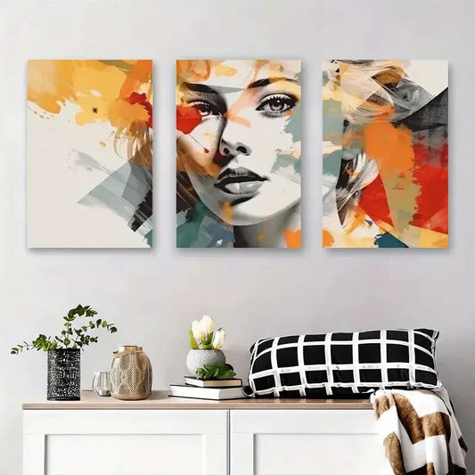3pcs Vibrant Color Splashes, Modern Metal Print Ready to Hang Art