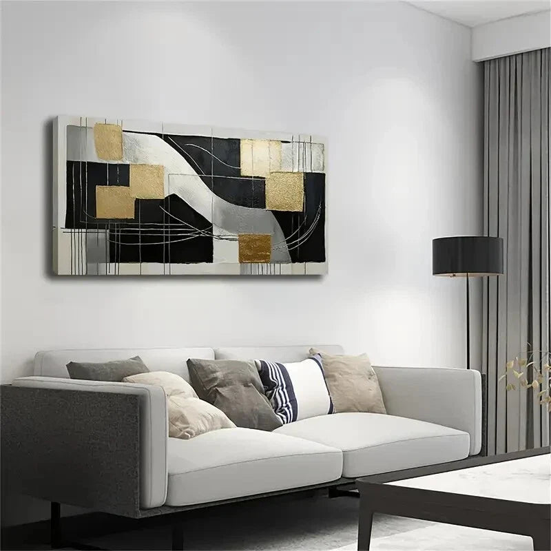 Featuring Black White Geometric Wall Art Canvas Office Home Room Framed 120x60cm