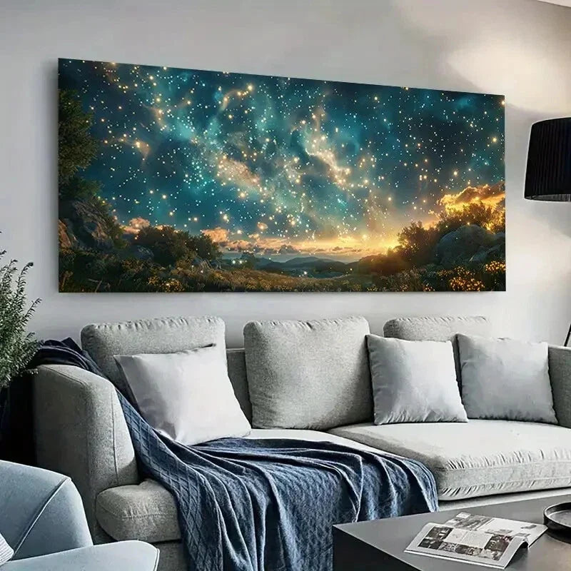 Starry Night Sky Print on High Wall Art Canvas Office Home Room Framed 80x45cm