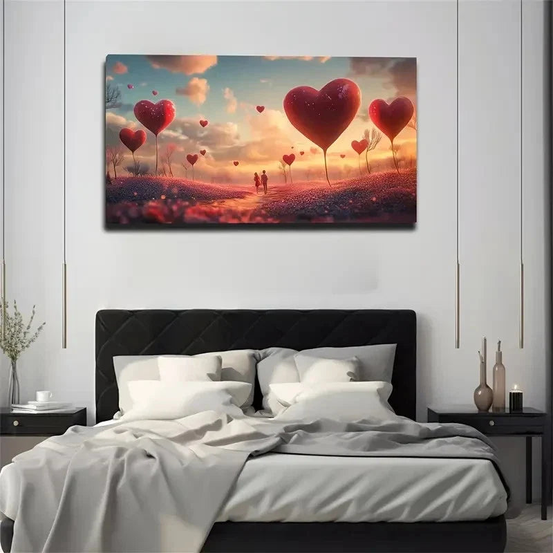 Featuring Couple Stroll Scene Wall Art Canvas Office Home Room Framed 120x60cm