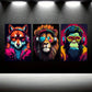 3pcs Gaming Theme with Tiger, Wolf Chimpanzee Metal Print Ready to Hang Art