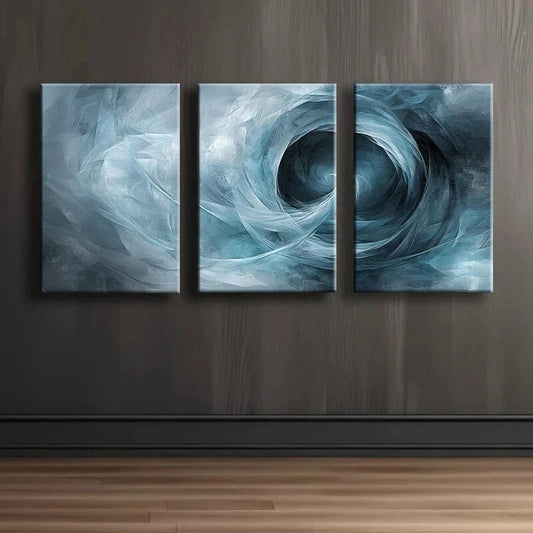 3pcs Light Blue & Black Waves White Metal Print Ready to Hang Art
