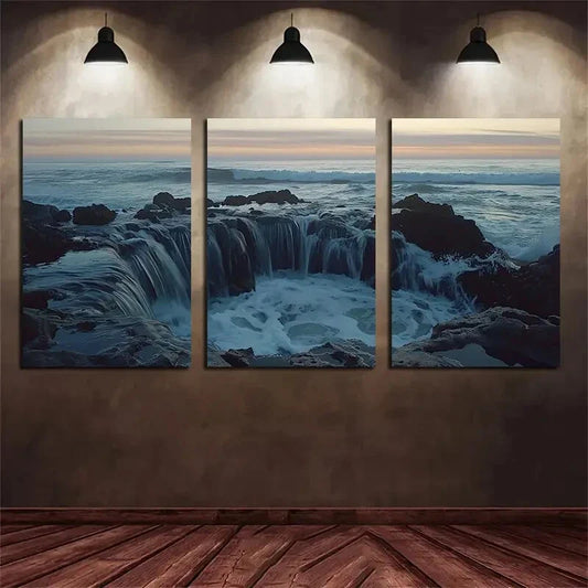 3pcs Ocean Coast Golden Seascape Metal Print Ready to Hang Art