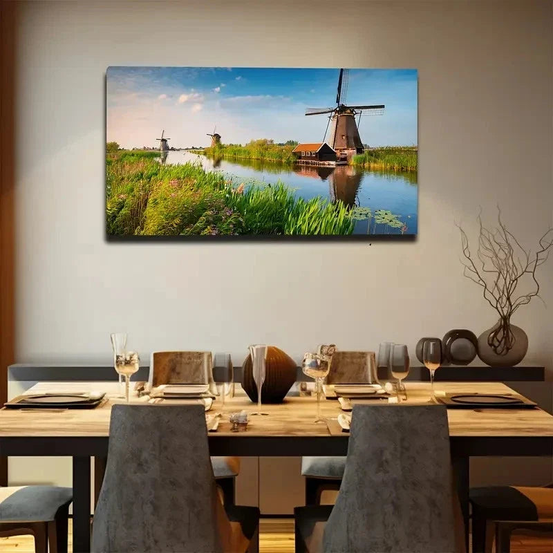 Dutch Countryside Wall Art Canvas Office Home Room Framed 120x60cm