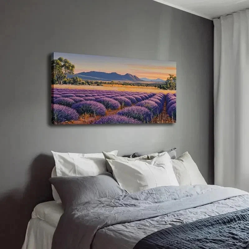 Serene Purple Flower Meadow Wall Art Canvas Office Home Room Framed 120x60cm