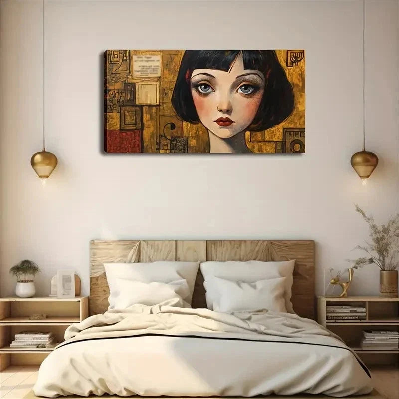 Exquisite Ear-Length Short Hair Wall Art Canvas Office Home Room Framed 120x60cm