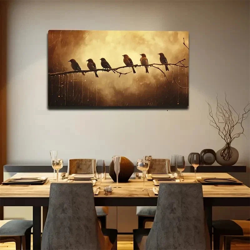 A Bird Perches On A Branch Wall Art Canvas Office Home Room Framed 80x45cm