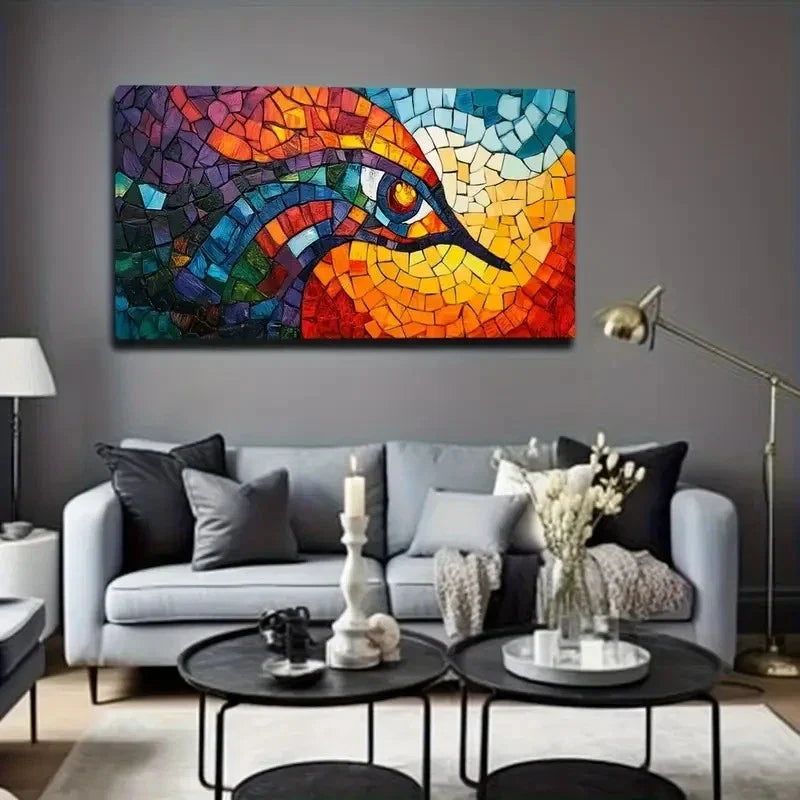 Color Fragmented Bird Head Wall Art Canvas Office Home Room Framed 120x60cm
