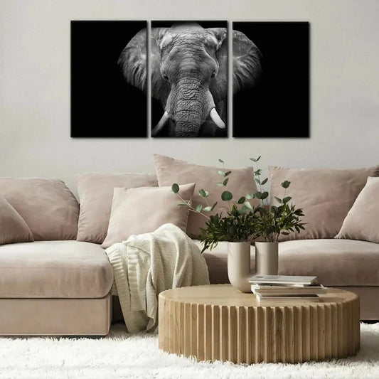 3pcs Elephant Black and White Animal Metal Print Ready to Hang Art