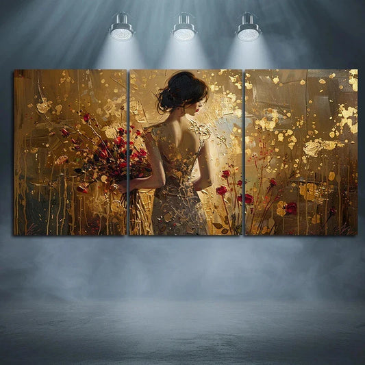 3pcs Abstract Floral Women'S Triple Painting Metal Print Ready to Hang Art