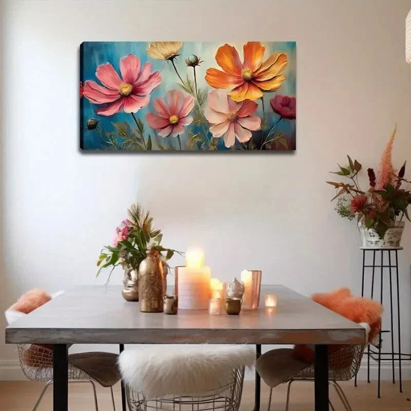 Featuring Cosmos Flowers Blooms Wall Art Canvas Office Home Room Framed 120x60cm