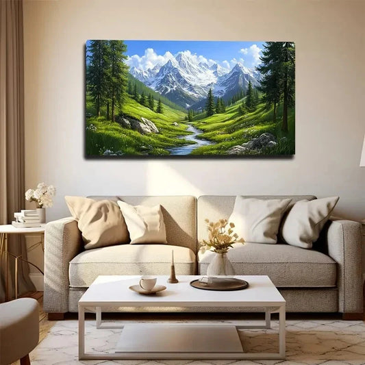Greenery & Mountainous Nature Wall Art canvas office home room framed 120x60cm